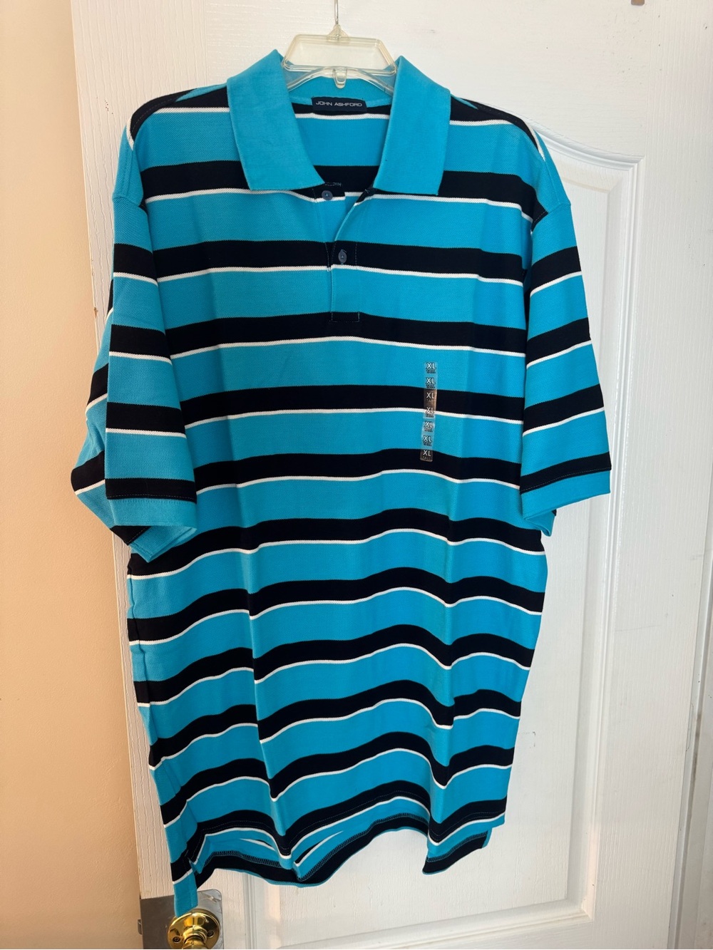 John Ashford Turquoise and Navy in Striped Polo Shirt
